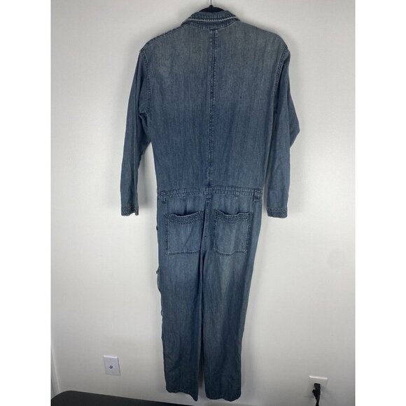 Free People Womens Denim Jumpsuit Size 27 Boiler Suit Blue Long Sleeve Cotton - Picture 5 of 12